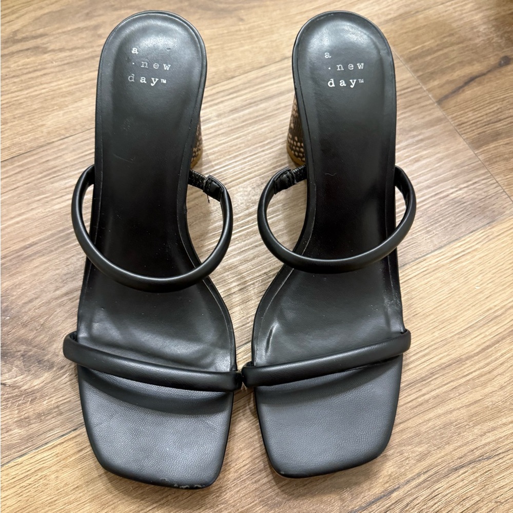 A New Day Black Heeled Sandals with Strappy Design